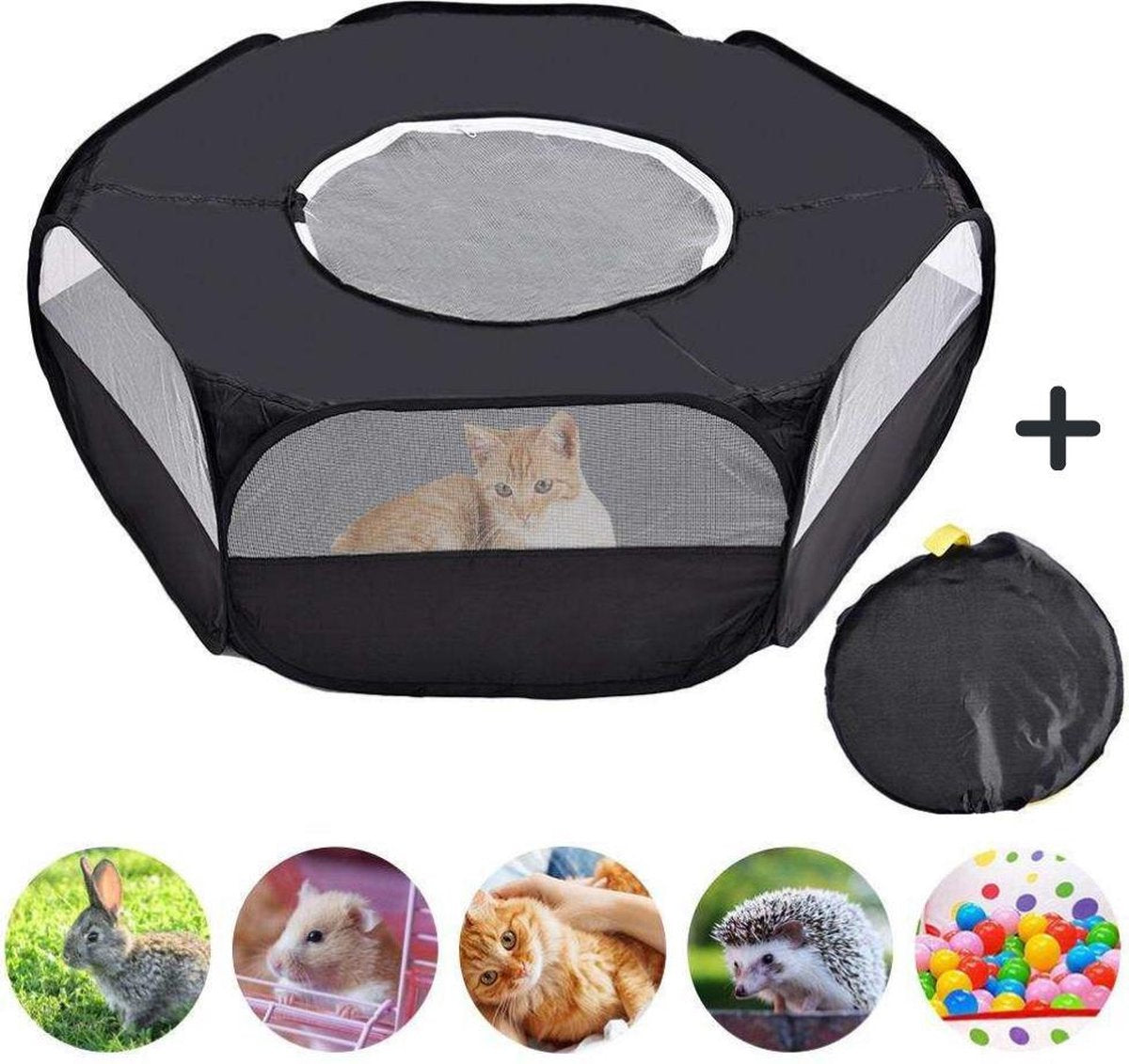 Huisdierentent - Huisdieren ren - Knaagdieren kooi - Opvouwbaar - Met ritssluiting - Voor binnen en buiten - Zwart - 120x60x39 cm