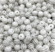 50x Kralen Rond Wit / Wit Gestreept - 8 mm