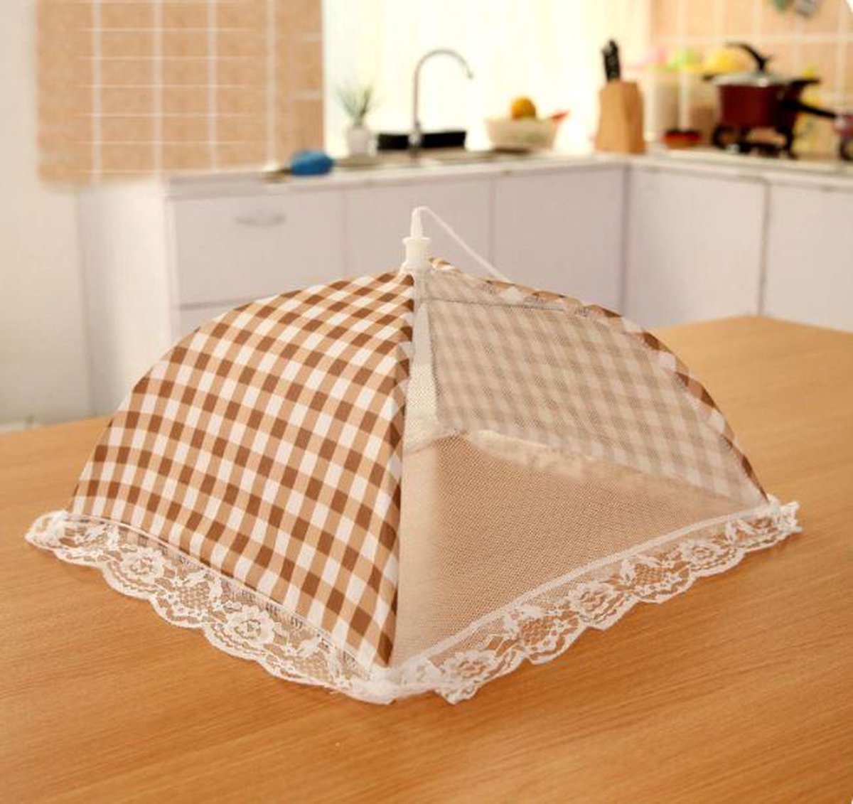 Set van 2 stuks | Beig | Voedsel afdeknet | Vliegenkapjes opvouwbaar | 32 x 33 cm ، 33 Hoogte | Opvouwbaar