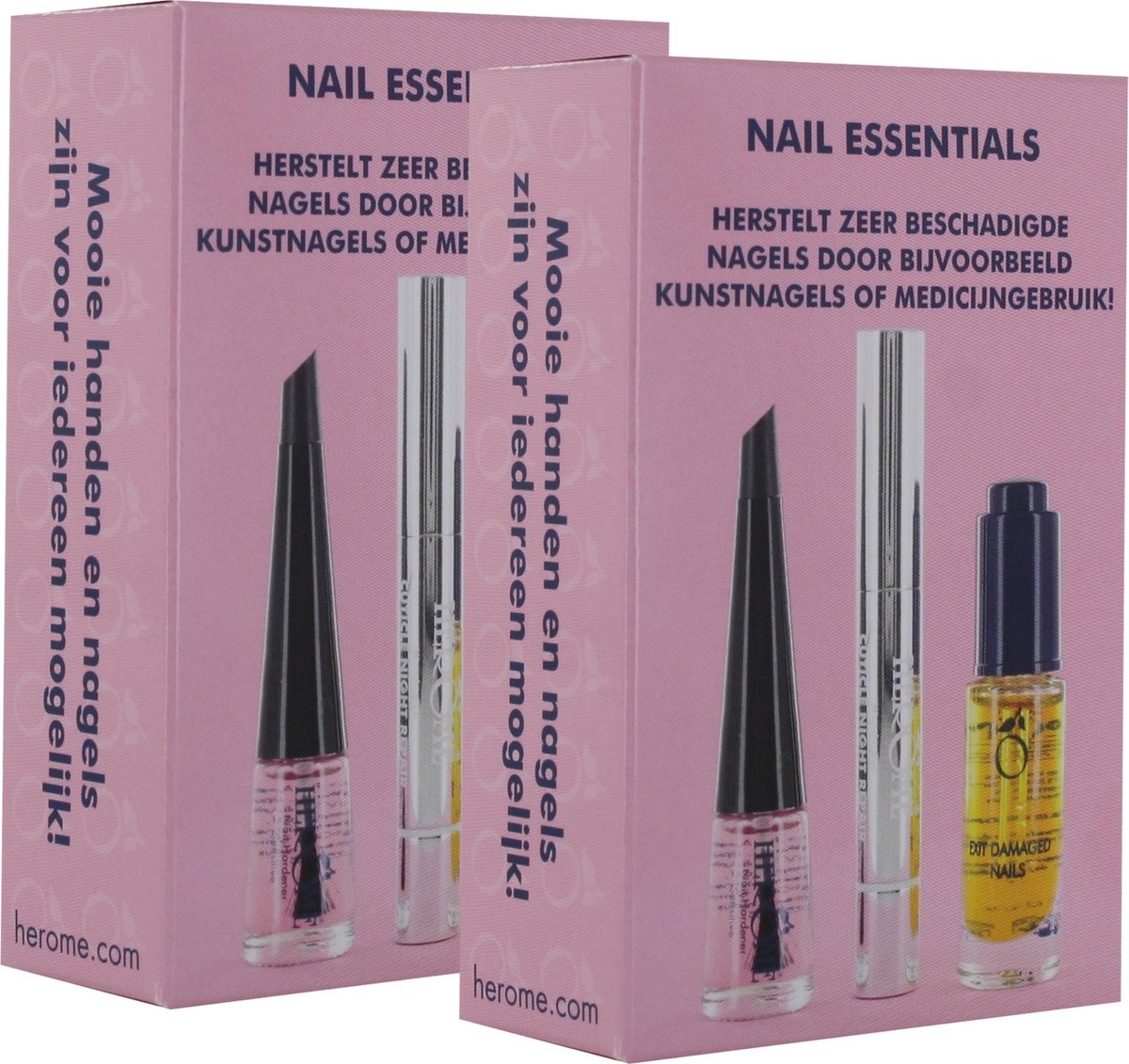 Herome Nail Essentials Set (Roze) – Voordeelverpakking 2 Stuks – Herstelt Beschadigde Nagels Na Kunstnagels of Medicijngebruik – Met Herstellende Nagelolie