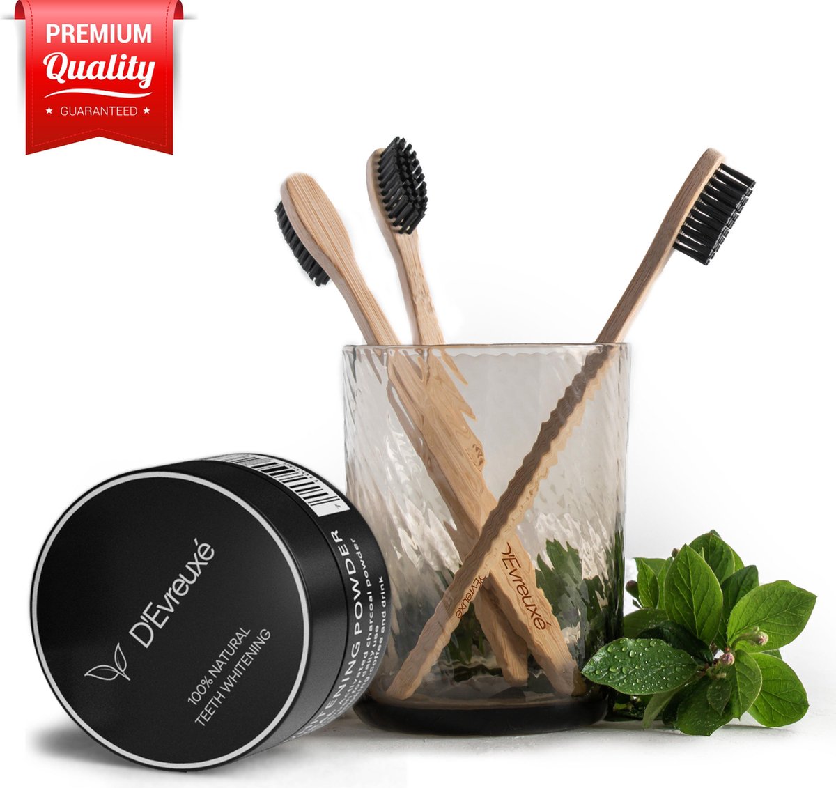 D'Evreuxé - Charcoal teeth whitening - bamboe tandenborstel - tandenbleekset - charcoal poeder  - 100% natuurlijk