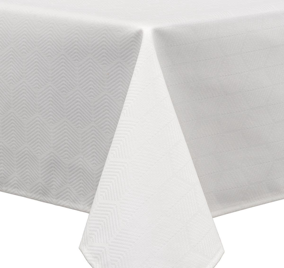 MixMamas Tafelkleed Gecoat Jacquard Striped Hexagon – 140 x 250 cm – Wit