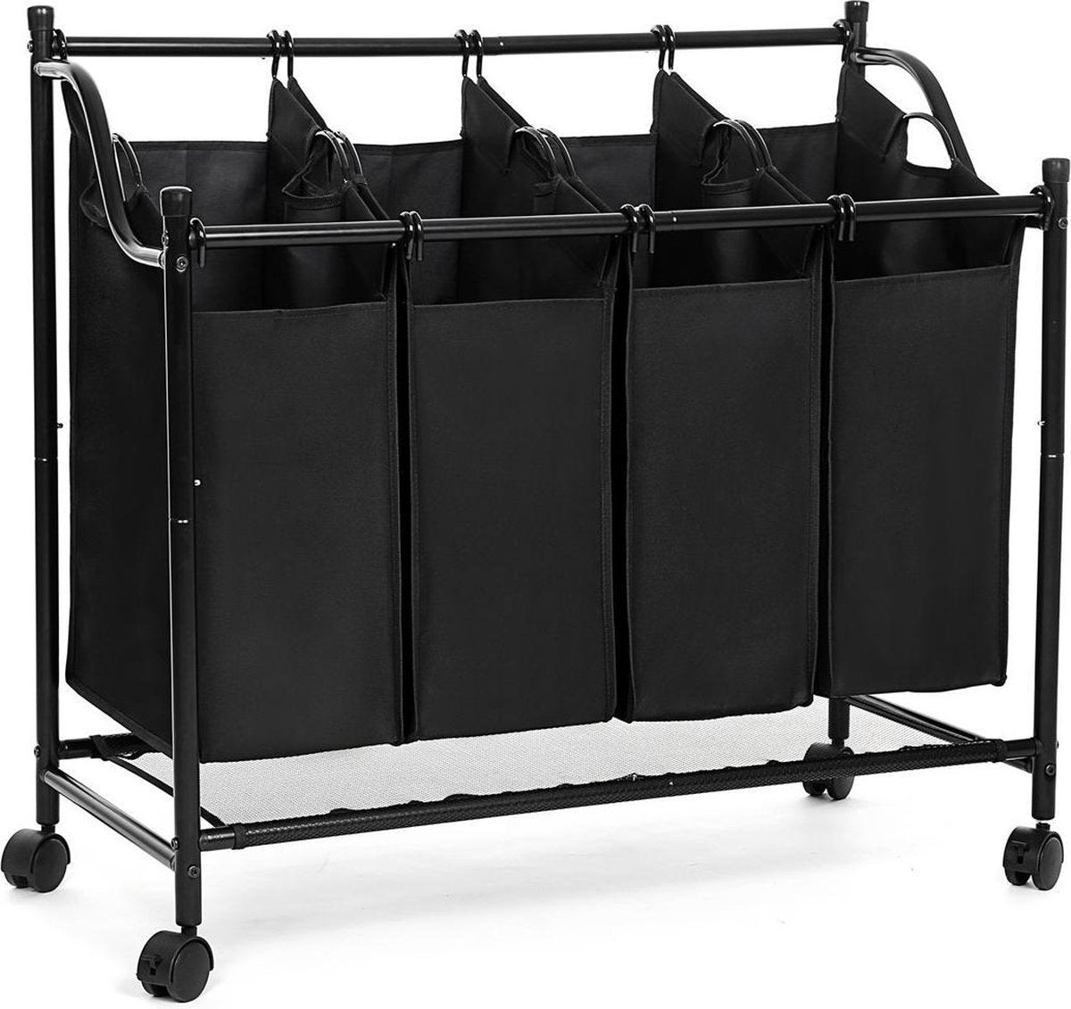 Nancy's Wassorteerder – Wasmand Met 4 Vakken – Wasbox – Waswagen – Was Sorteren - Wascollector – Zwart