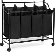 Nancy's Wassorteerder – Wasmand Met 4 Vakken – Wasbox – Waswagen – Was Sorteren - Wascollector – Zwart
