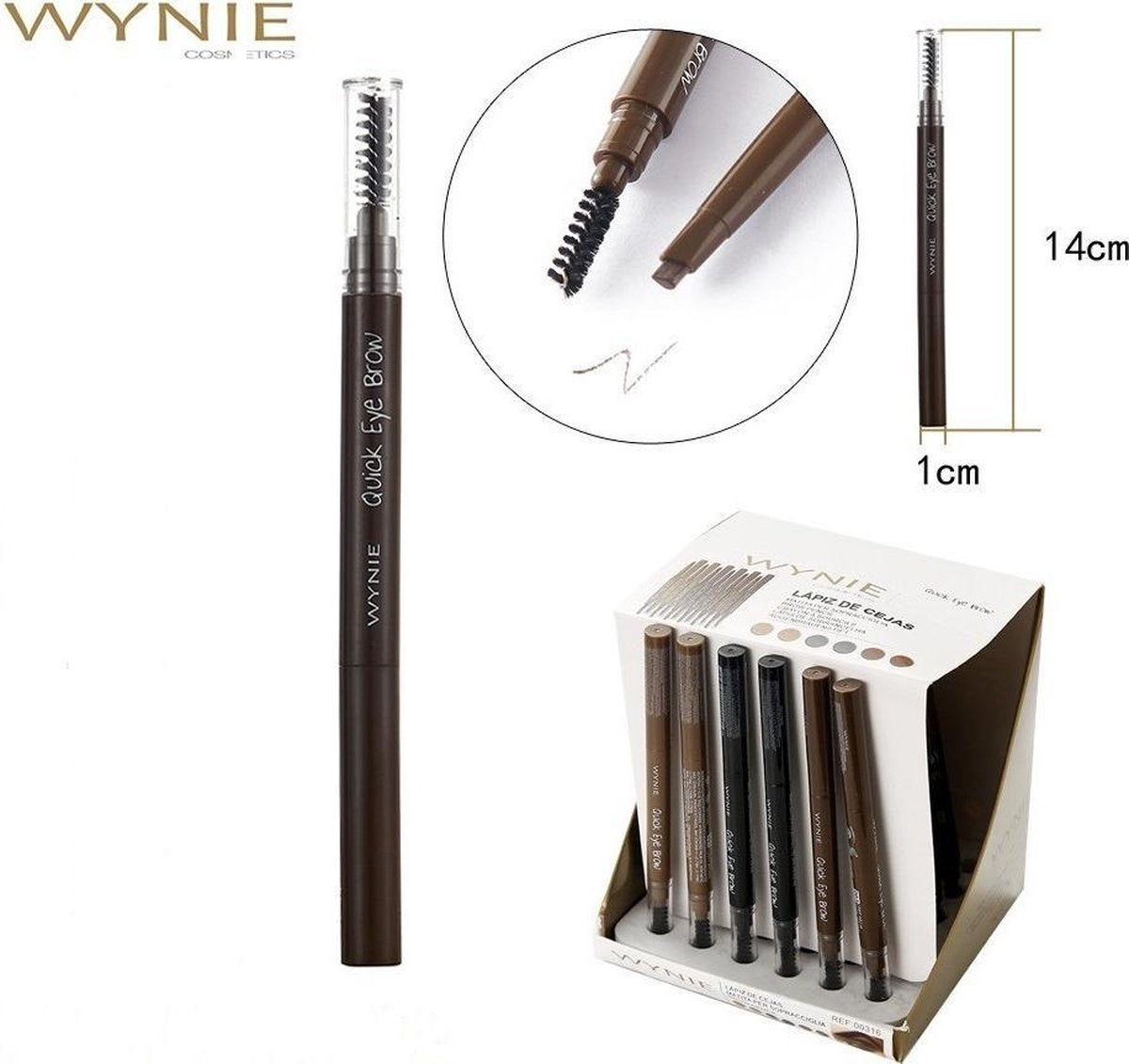 Wynie - Quick Eye Brow - Wenkbrauwpotlood met borsteltje - Donker Bruin/Dark Brown  - Nummer 003 - 1 stuks