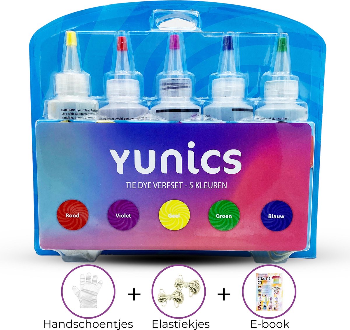 YUNICS® Tie Dye Kit - M - 5 kleuren -120ML - Tie Dye Set - Tie Dye Verf - Textielverf - Complete Set - Inclusief Elastieken & Handschoenen - Inclusief Nederlandstalige Handleiding - Rood