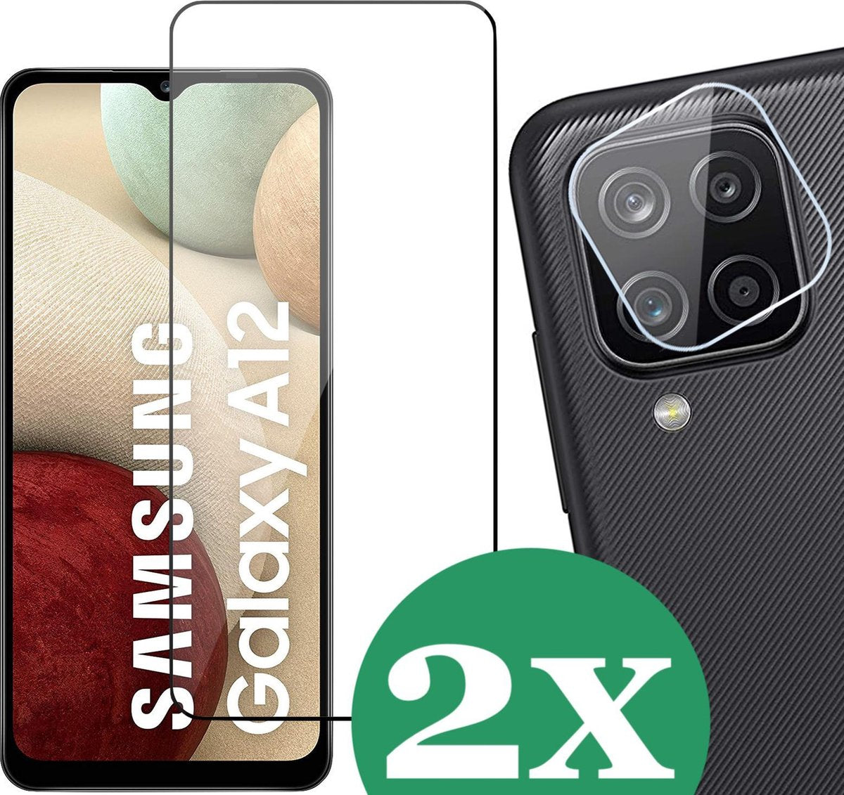 Samsung A12 Screenprotector - Samsung Galaxy A12 Screen Protector Glas en Samsung A12 Screenprotector Camera - 2 Stuks