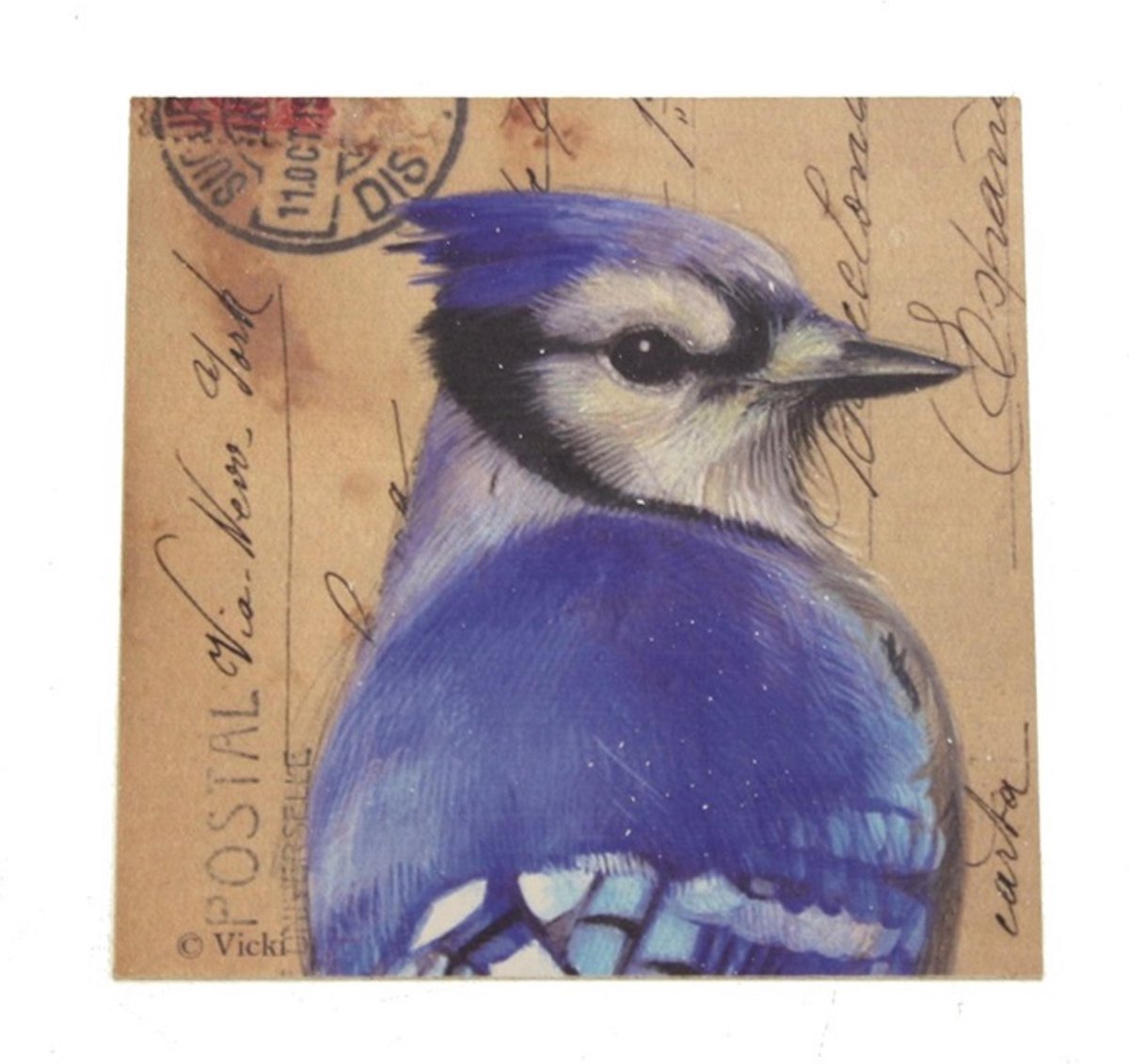 12 x Onderzetter hout Blauwe gaai 10x10cm