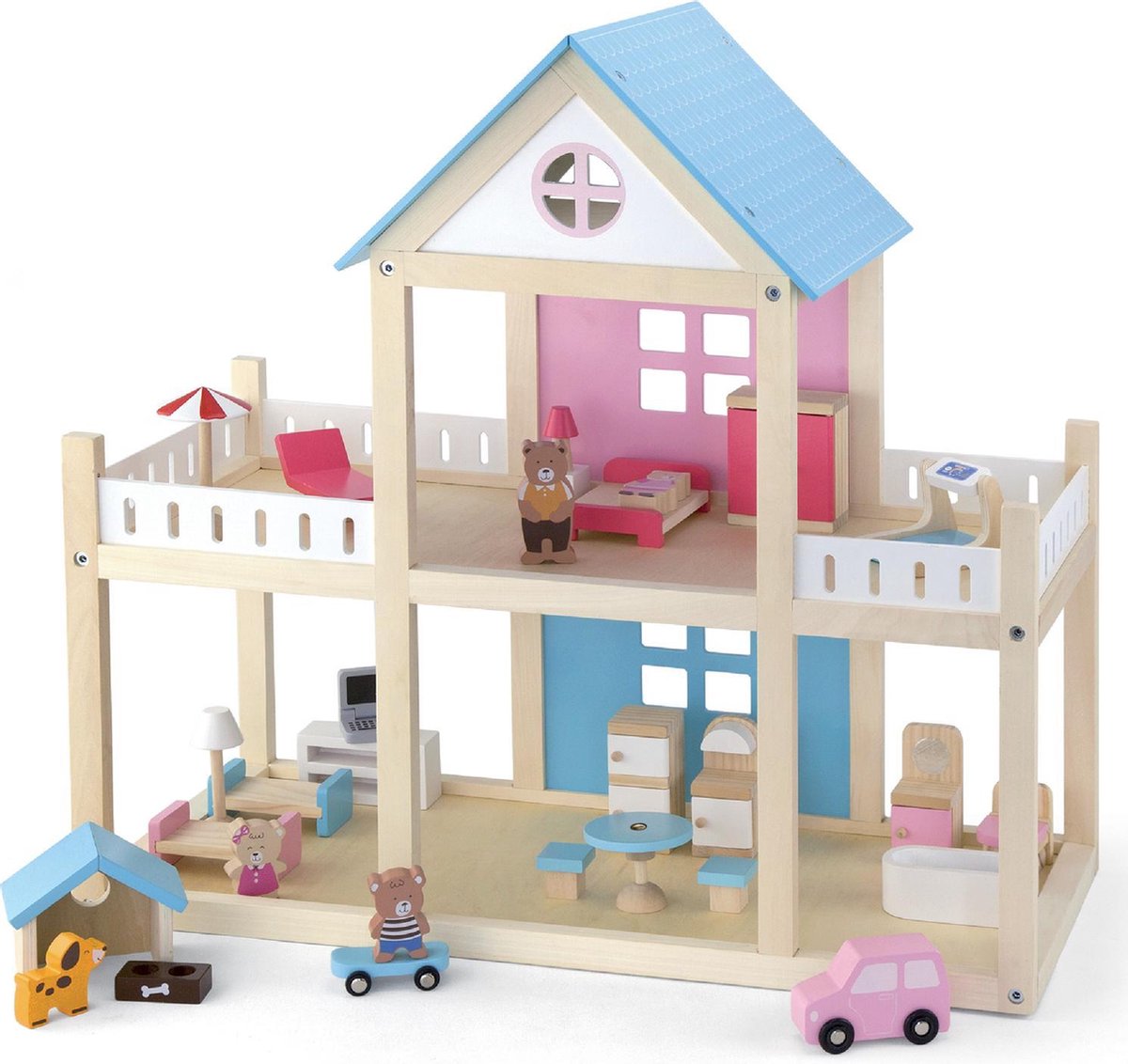 Viga Toys Houten Poppenhuis Inclusief Accessoires - 50 x 41 x 22 centimeter