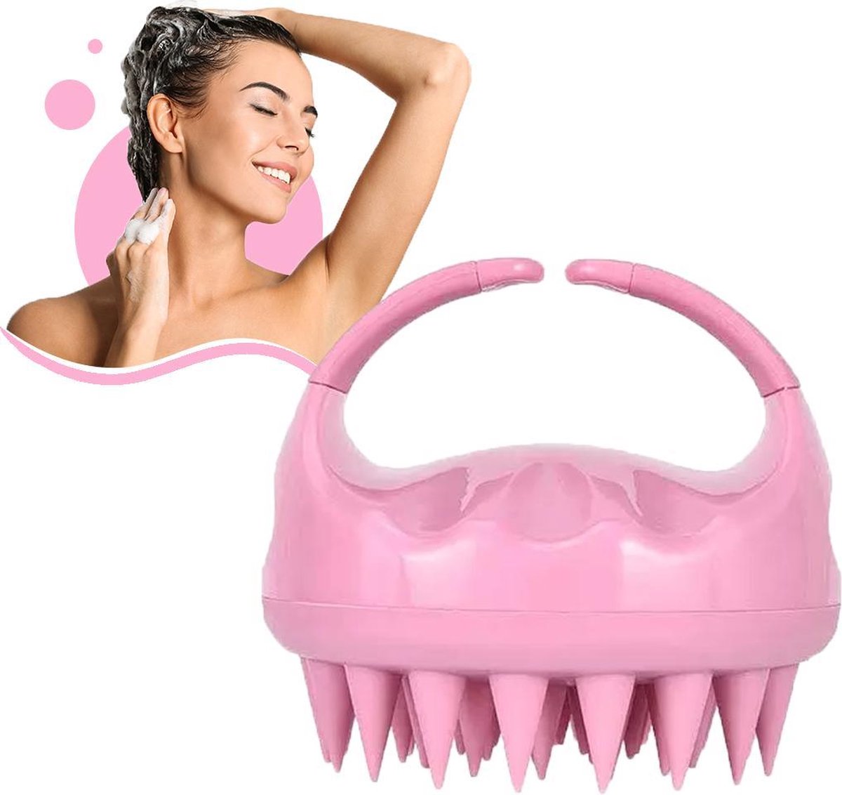 JOLTIA - Siliconen Haarborstel - Shampoo Brush - Hoofdhuid Borstel - Massage Borstel - No Dandruff - Scalp Massager - Flaky Brush - Hair Brush - Hairbrush - Haarverzorging - Anti Roos - Haargroei - Gezonde Hoofdhuid - Scrub - Roze