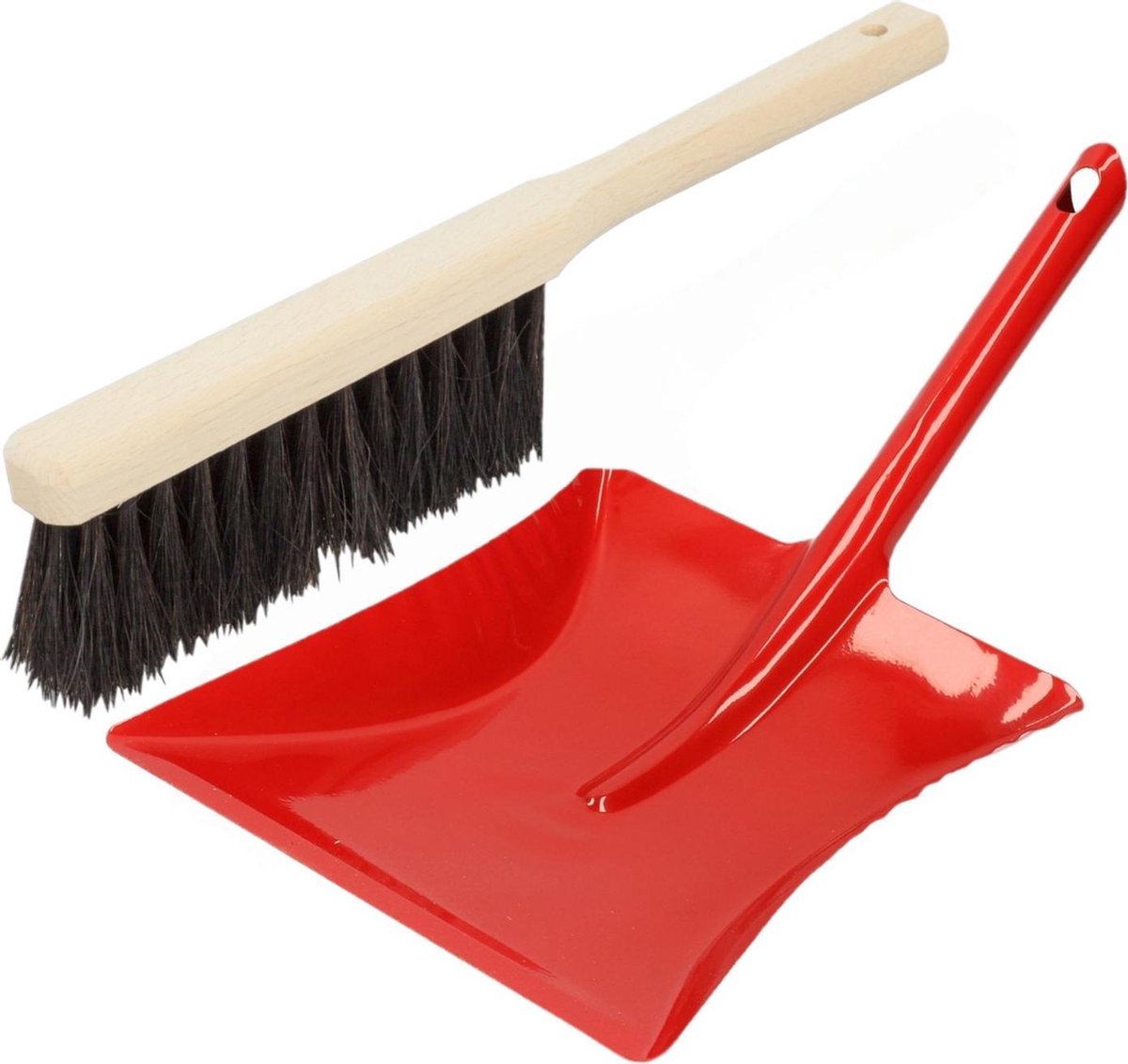 Stoffer en blik rood van metaal/hout voor binnen - Zachte borstel/handveger