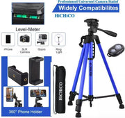 Professioneel Universeel Camera Statief  Met Handgreep en Hendel - Smartphone Tripod Blauw - Inclusief Bluetooth Remote Shutter