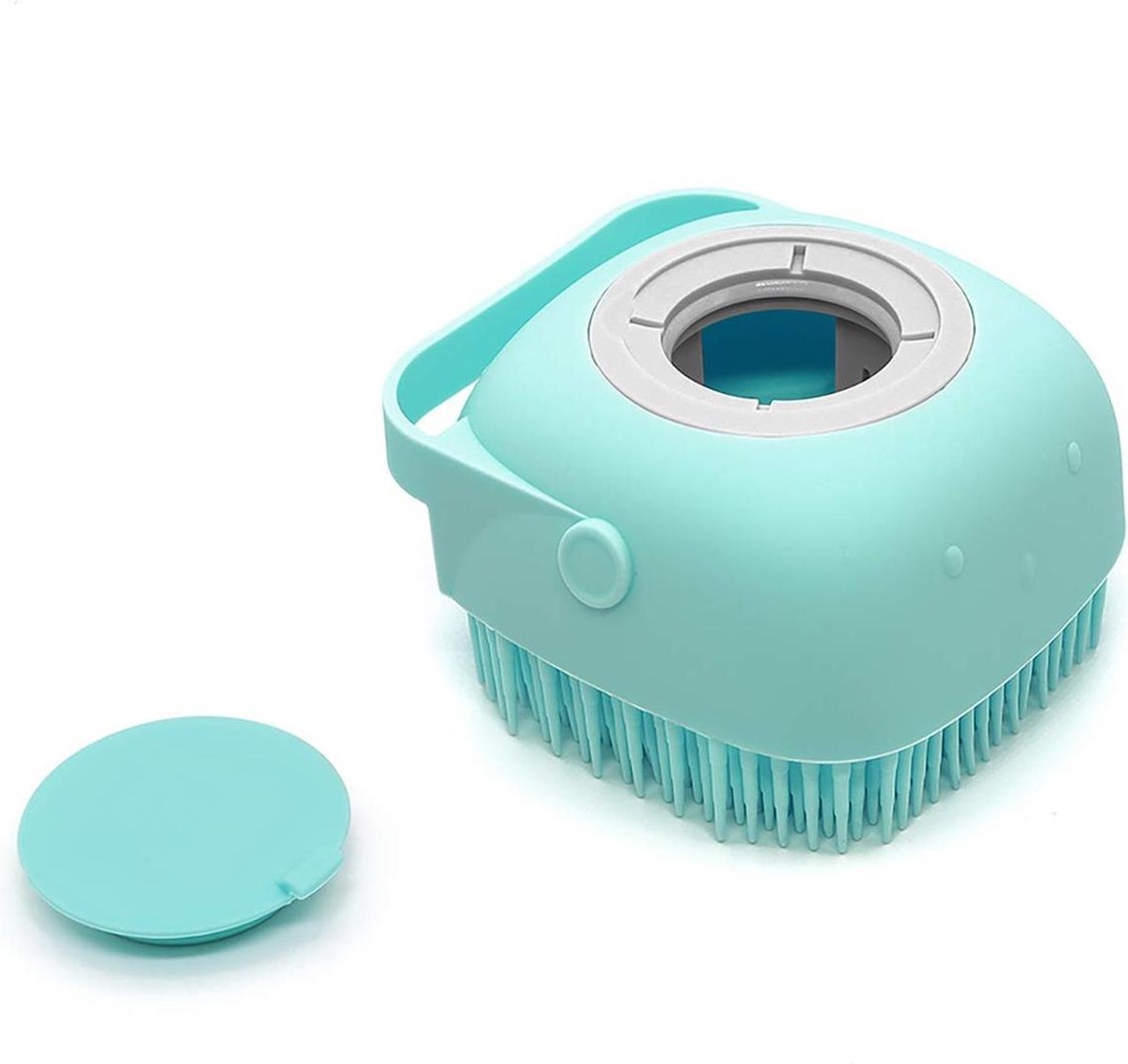 2-in-1 Siliconen bad/douche massage borstel | Voor lichaam/haar | Scrub | Dispenser voor shampoo | Douchgel | Eco-Vriendelijk | Silicone massage brush | Anti-stress | Haarverzorging | Lichaamsverzorging | Geschikt voor huisdieren | Blauw