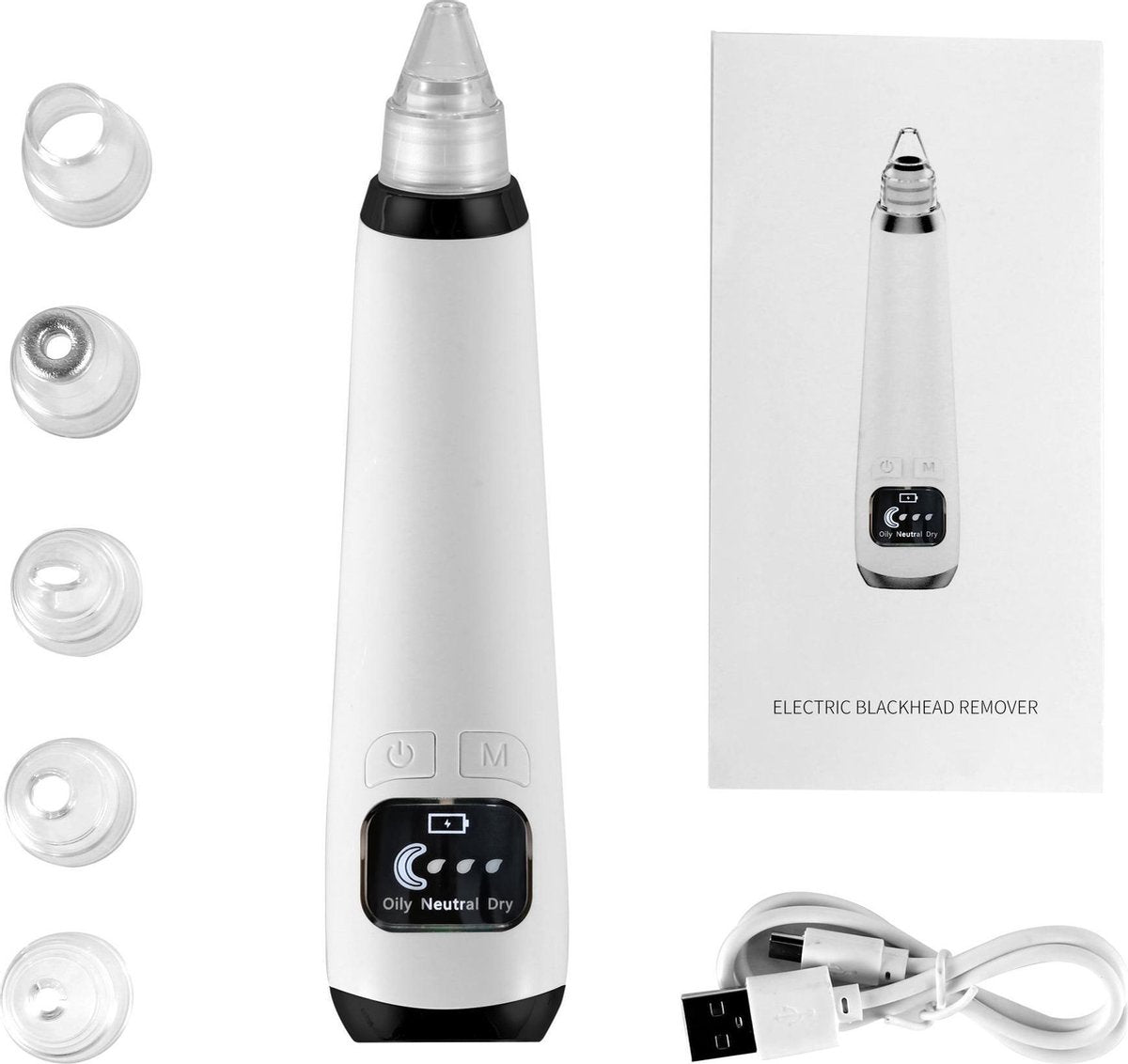 Black Head Remover + Gratis Gezichtsmassage + Gratis Tasje – Elektrische Vacuum - Meeeter  Verwijderaar – Poriën Verwijderaar – Porien Reiniger – Onzuiverheden  - Puisten – Acne – Gezichtsreiniger - Inclusief 5 Opzetstukken  – Draadloos - Oplaadbaar