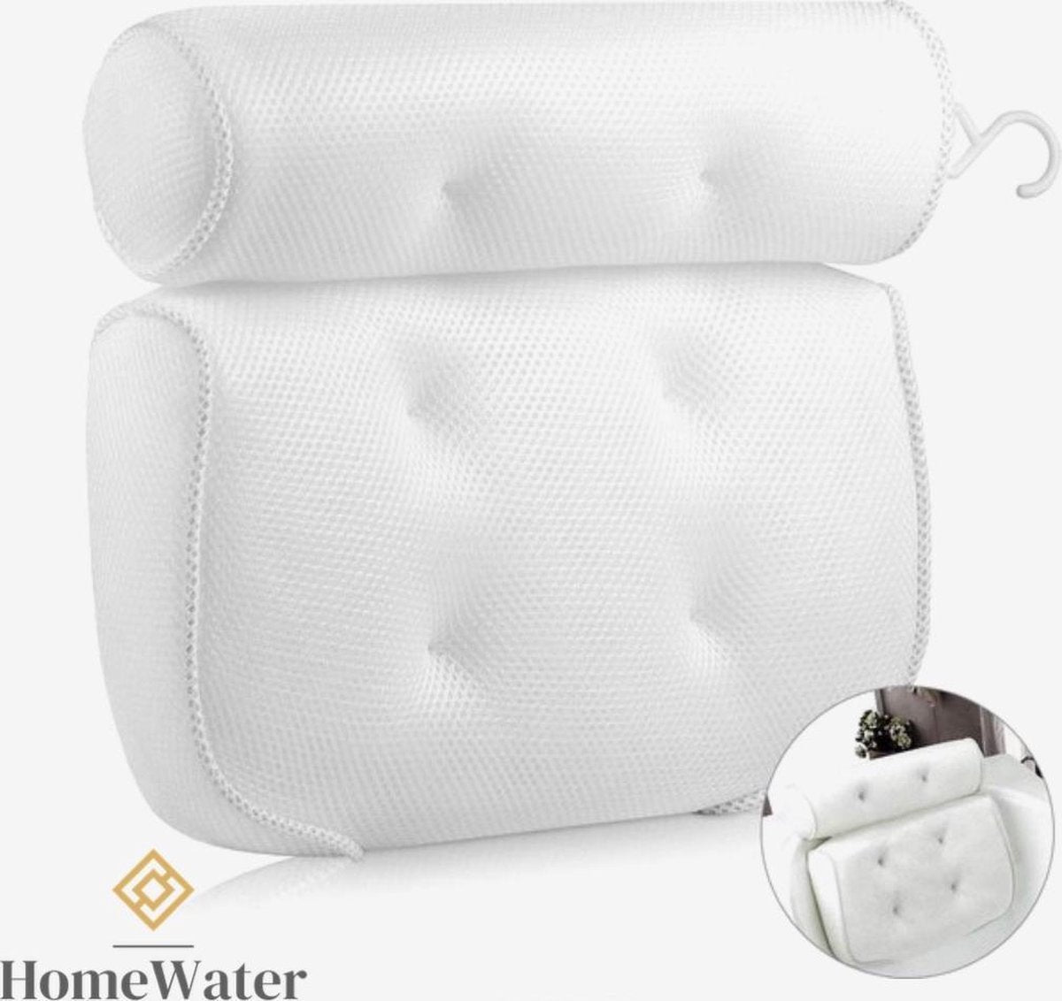 Luxe badkussen met 6 Zuignappen en Gratis Bruisbal - Kussen voor in Bad - Hoofdsteun voor bad en Jacuzzi - Antislip Badkussen - Wellness Relax kussen voor Rug/Schouder/Nek - Orthopedisch
