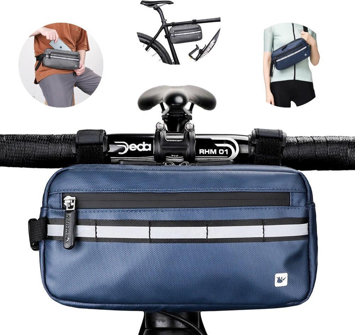 Rhinowalk® 4 in 1 Fietstas Stuur Volledig Waterdicht - Stuurtas Fiets Afneembaar - 3L - Ook Frametas - Blauw