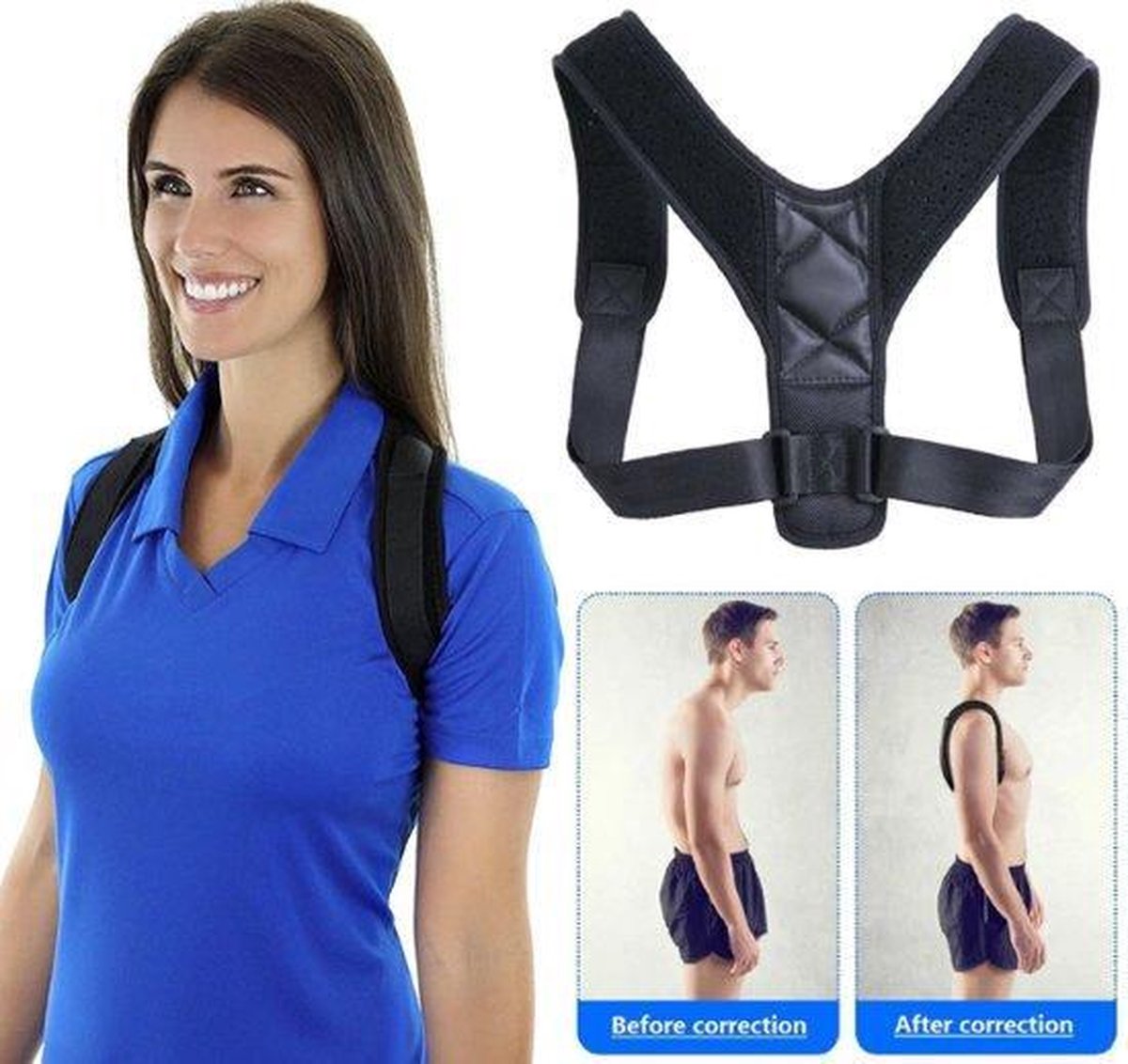 Rugbrace - Houdingscorretor - Schouderbrace - Sleutelbeenbrace - Rugpijn Verminderen - Postuurverbeteraar - Verstelbaar - Unisex - Maat L - Zwart
