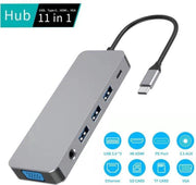 11 in 1 USB-C Hub Adapter - 4K UHD HDMI - VGA- USB 3.0-Docking Station