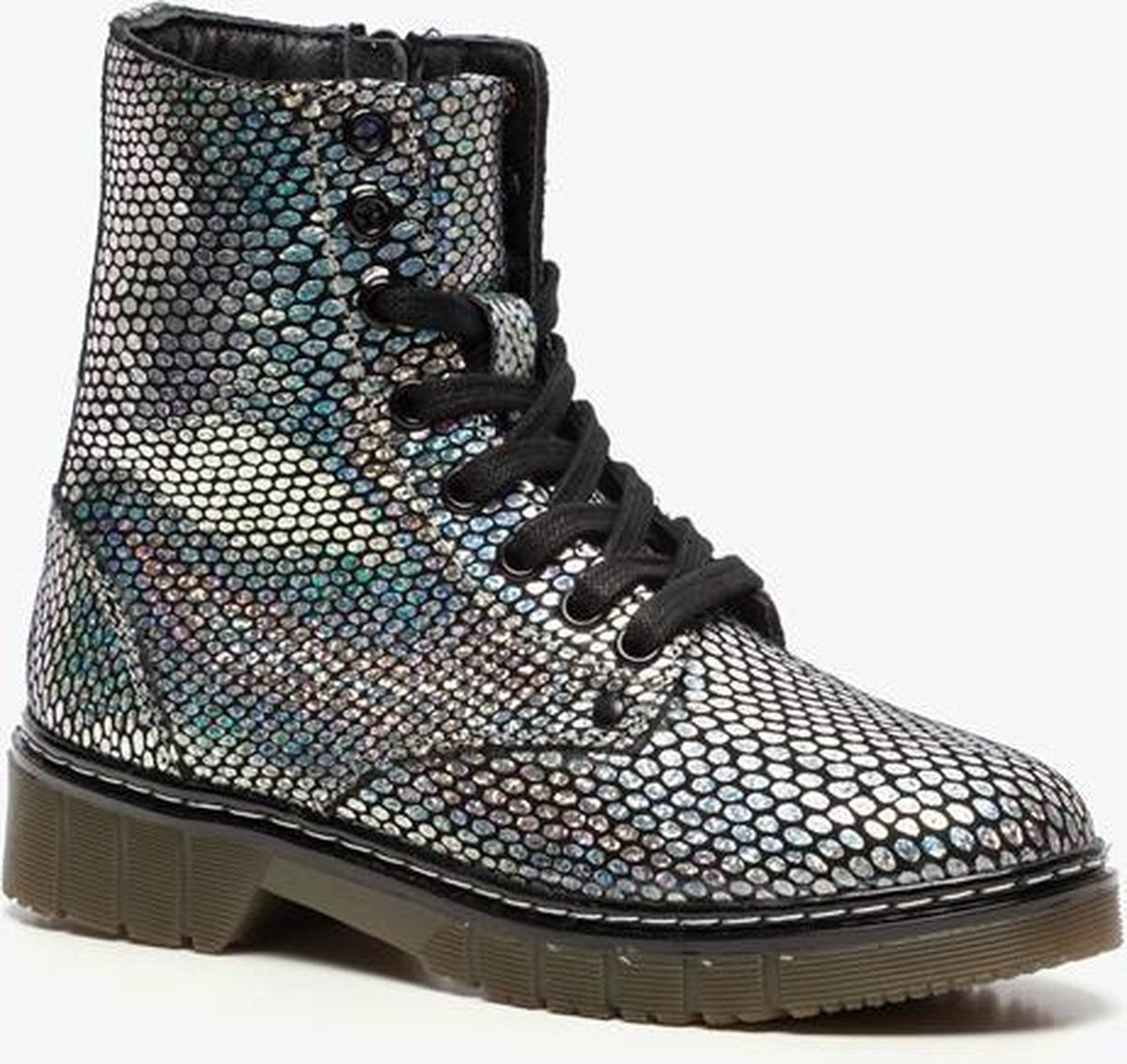 Groot leren meisjes veterboots - Zilver - Maat 33