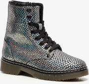 Groot leren meisjes veterboots - Zilver - Maat 33