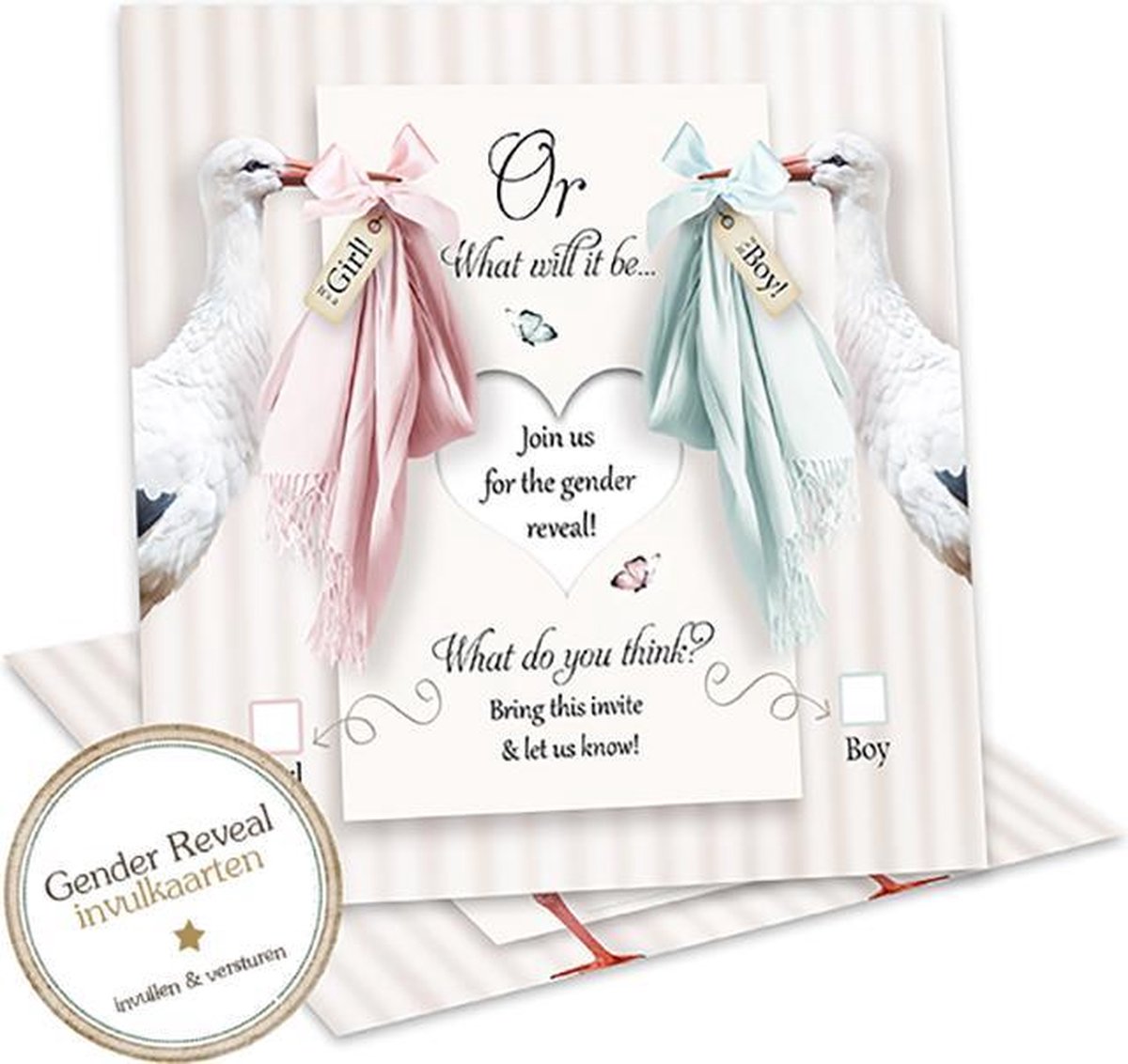 Baby Gender Reveal uitnodiging - Gender reveal party -  Genderreveal - Babyshower - Invulkaarten - Een Jongen of een Meisje?- Boy or a Girl - GR026 (12 stuks )