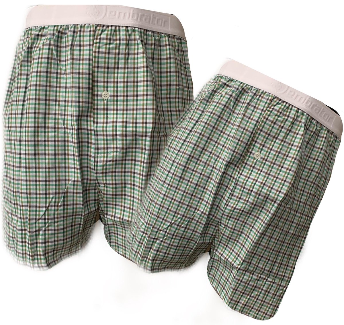 Embrator 2-stuks mannen Boxershorts geweven katoen wit/groen/bruin 3XL