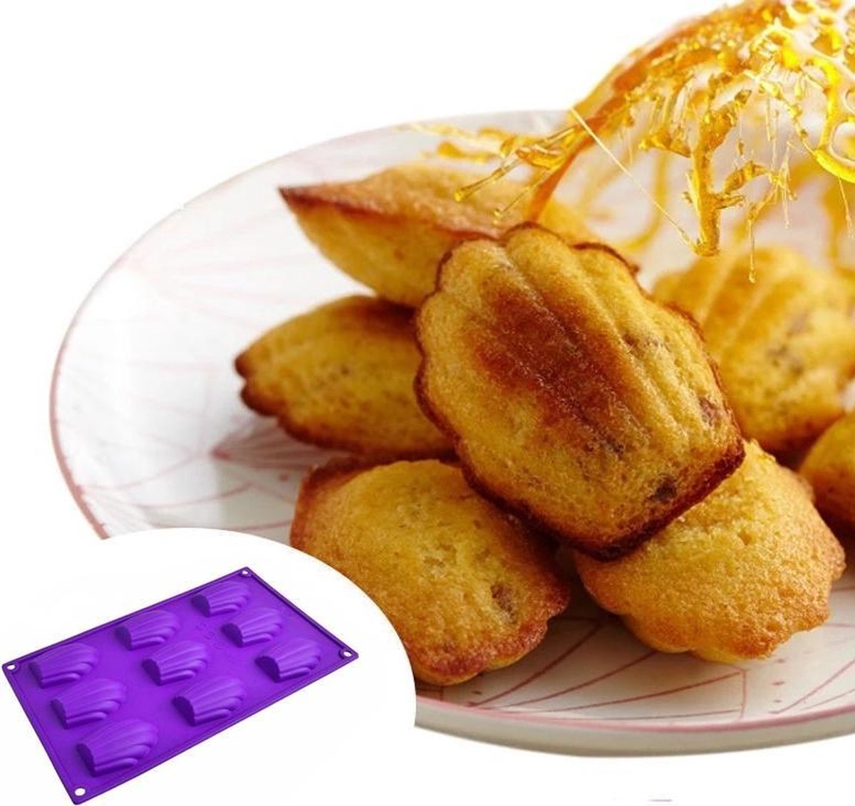ZijTak - Madeleine bakvorm - silicone - antikleef - 9 madeleinen -bakvorm - duurzaam - Paars