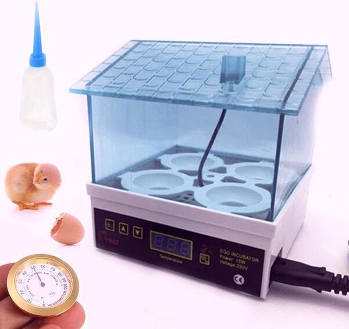 Luxe Broedmachine voor eieren - incl accessoires - hygrometer - waterflesje met spitse tuit