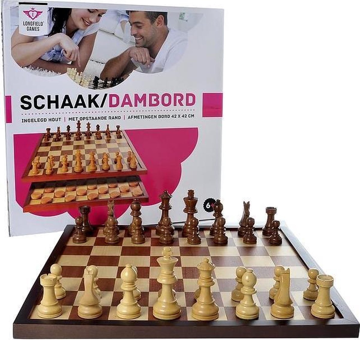 Longfield Games Schaak/Dambord In Doos - Hout