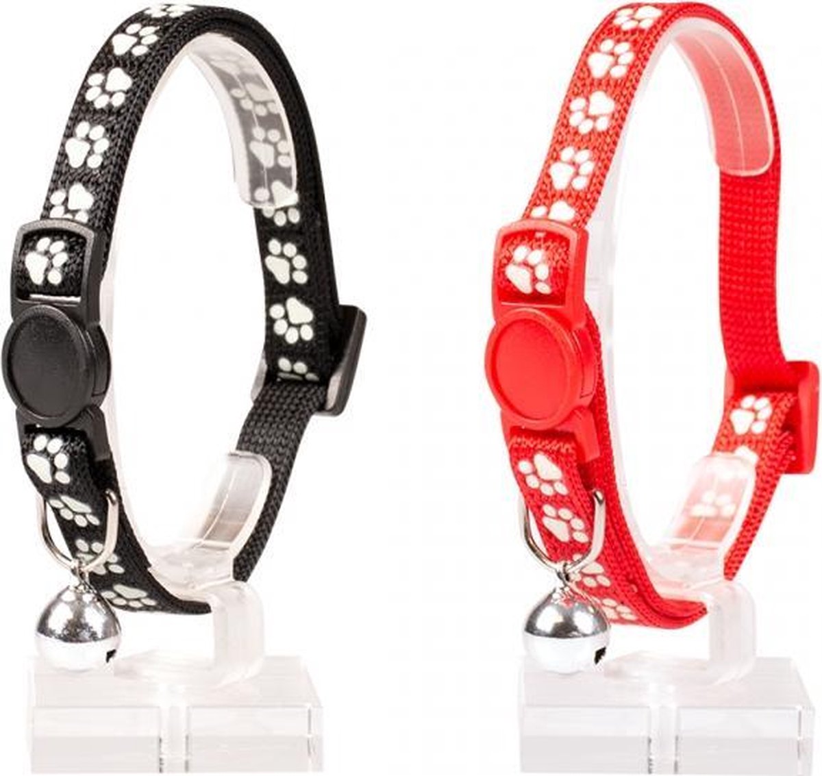 KATTENHALSBAND POOTJES NYLON 20-30cm / 10mm zwart en rood per 2 stuks