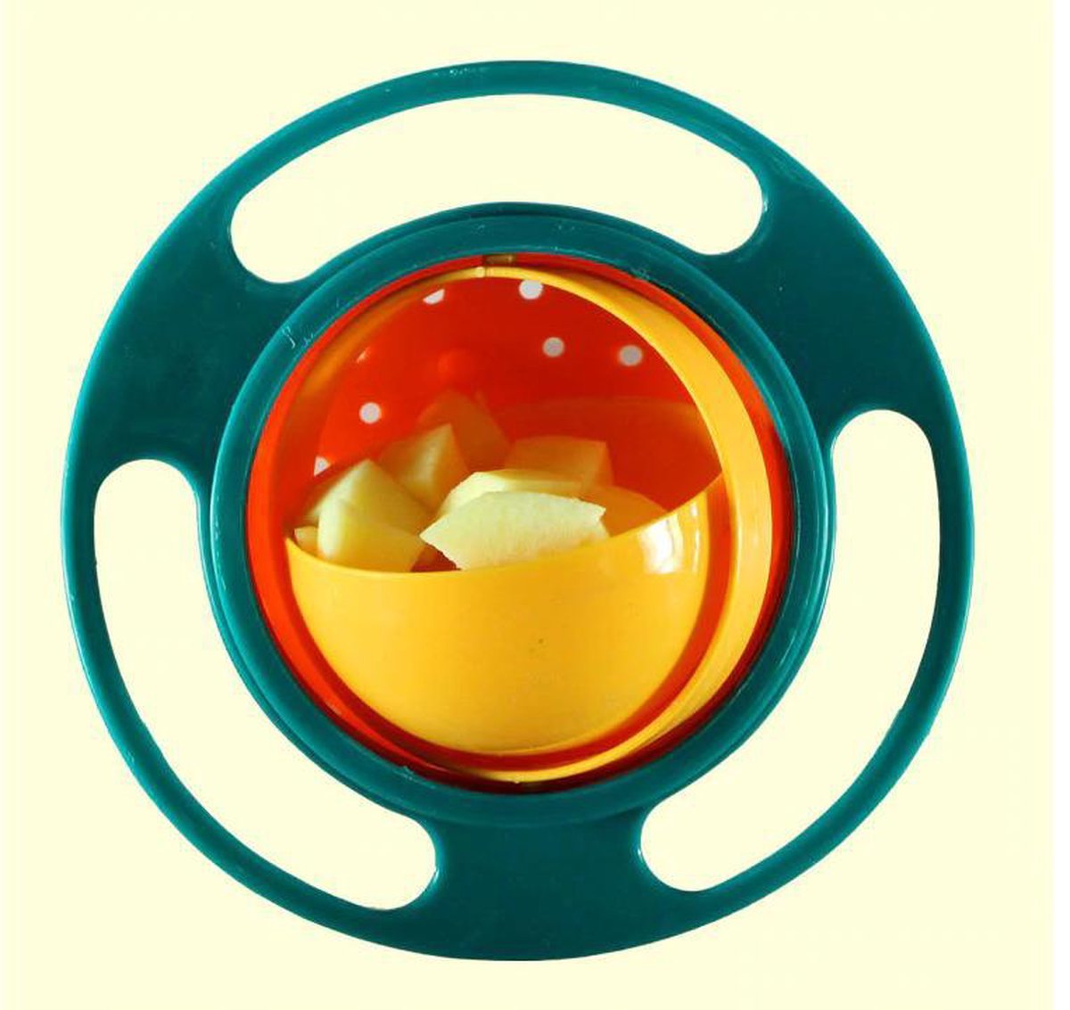 Baby Kom - Anti Mors - Anti Kiep Bakje - Baby Bordje - Eetbakje - Draaiend - Universeel - Spill Proof - Babyvoeding - Veilig Eten - Oranje/ Groen