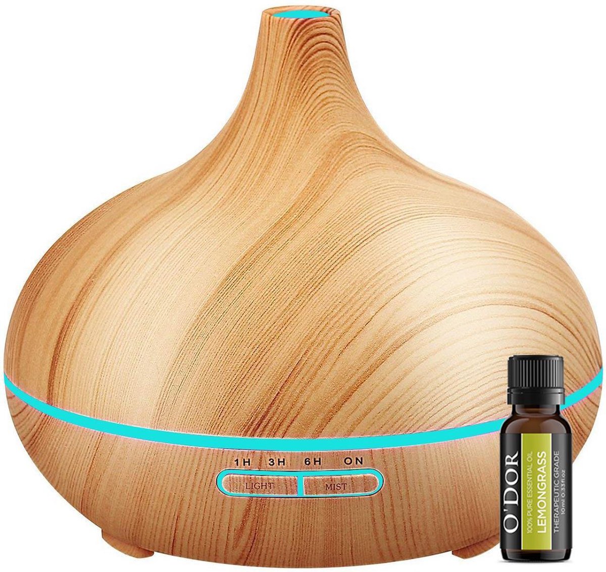 O'dor® Aroma Diffuser met Lemongrass Etherische Olie - Ultrasone Vernevelaar Bevochtiger Verdamper- Hout Look