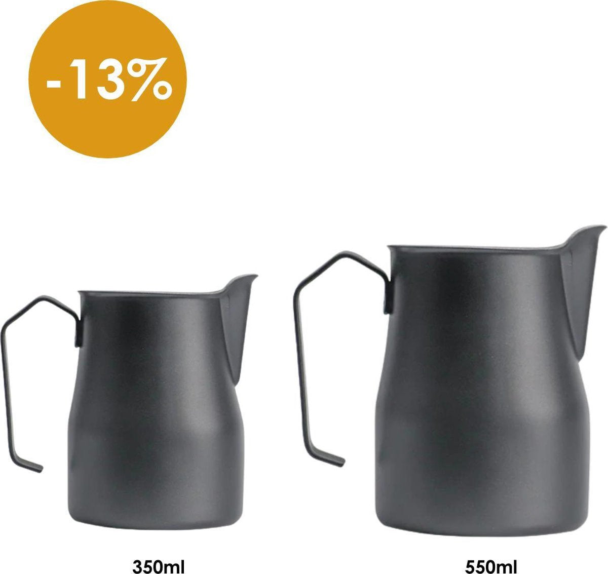 Melkopschuimkan set - 350ml en 550ml - zwart rvs - melkopschuimkannetje - melkkan - barista set