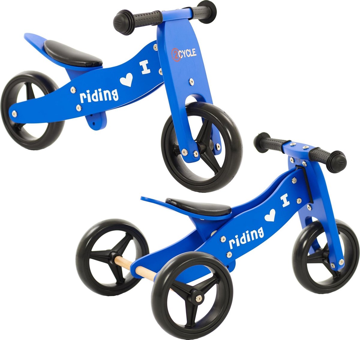 2Cycle 2 in 1 Loopfiets/Driewieler - Hout - Blauw
