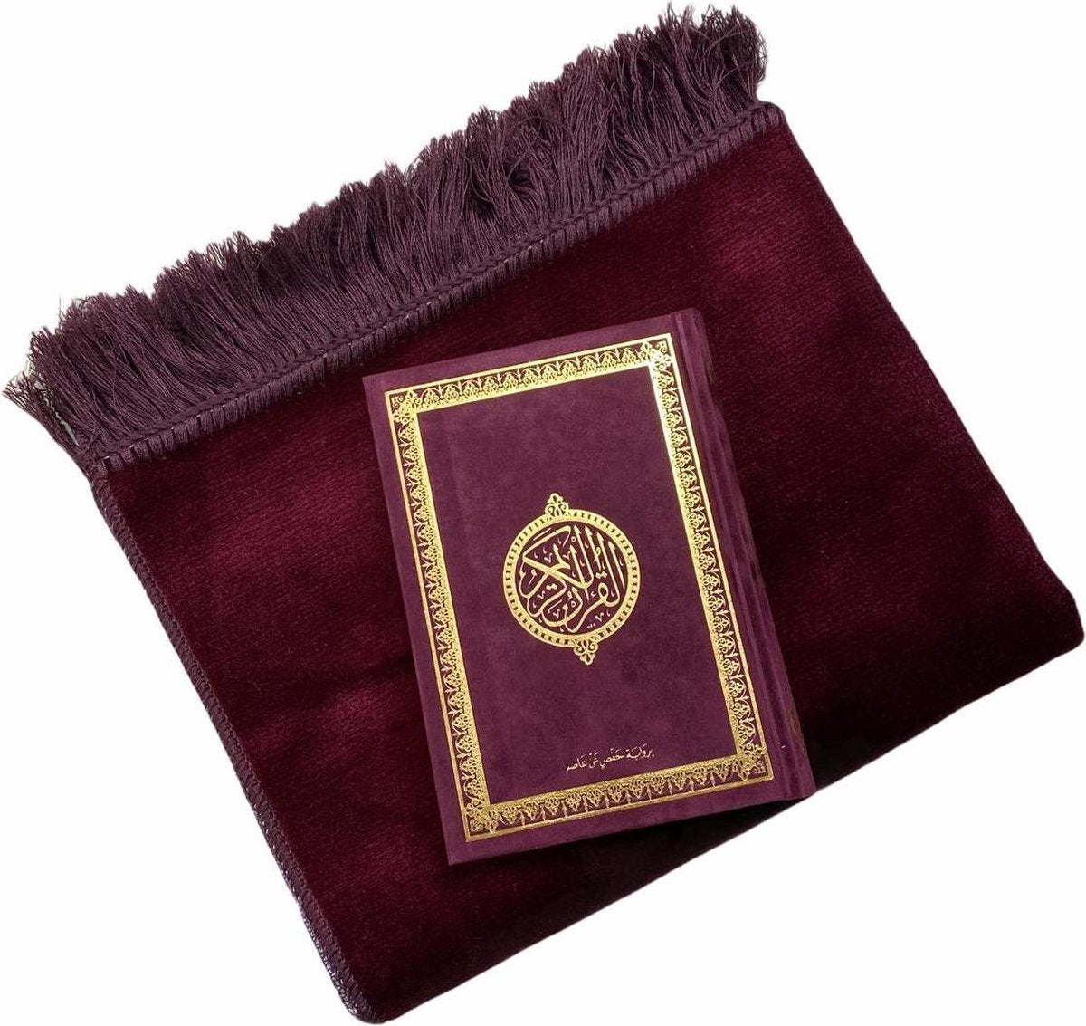 Fluwelen Gebedskleed Aardbei Bordeaux met Suede Koran