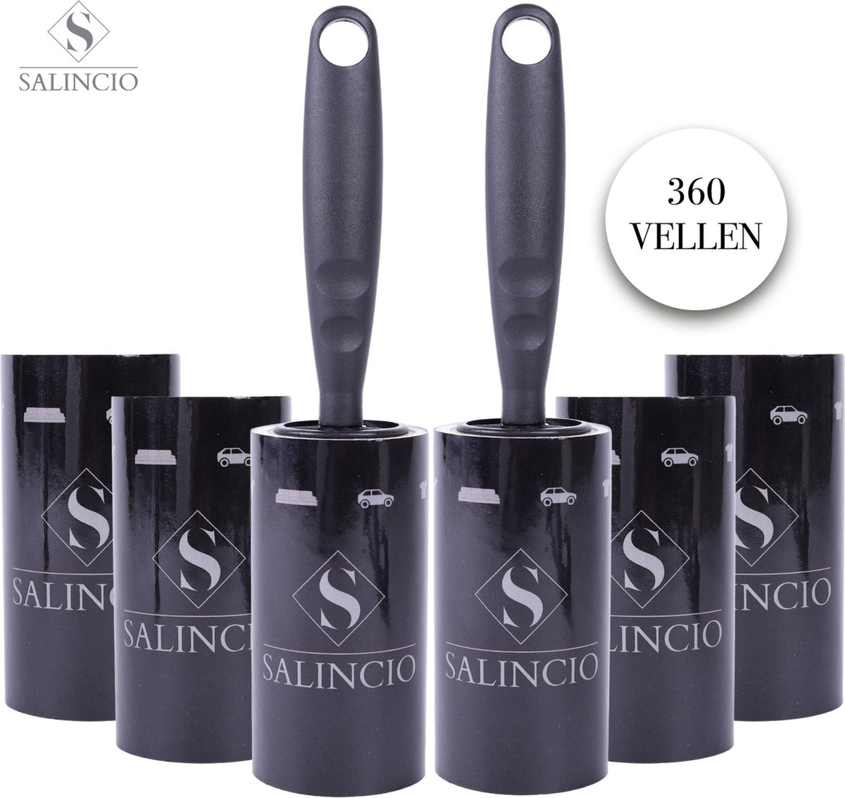Salincio kledingroller - met 2 handvatten en 6 navullingen - Pluizenroller – 60 kleefvellen – Verwijdert haren en stof – Kleefroller