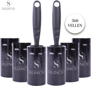 Salincio kledingroller - met 2 handvatten en 6 navullingen - Pluizenroller – 60 kleefvellen – Verwijdert haren en stof – Kleefroller