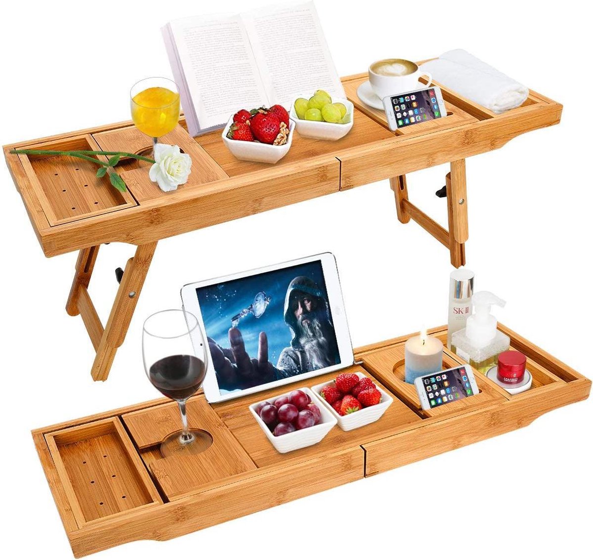 Gutos 3 in 1 Bamboe Dienblad - Bedtafel - Laptopstandaard - Badplank voor in bad - Verstelbaar - Uitschuifbaar