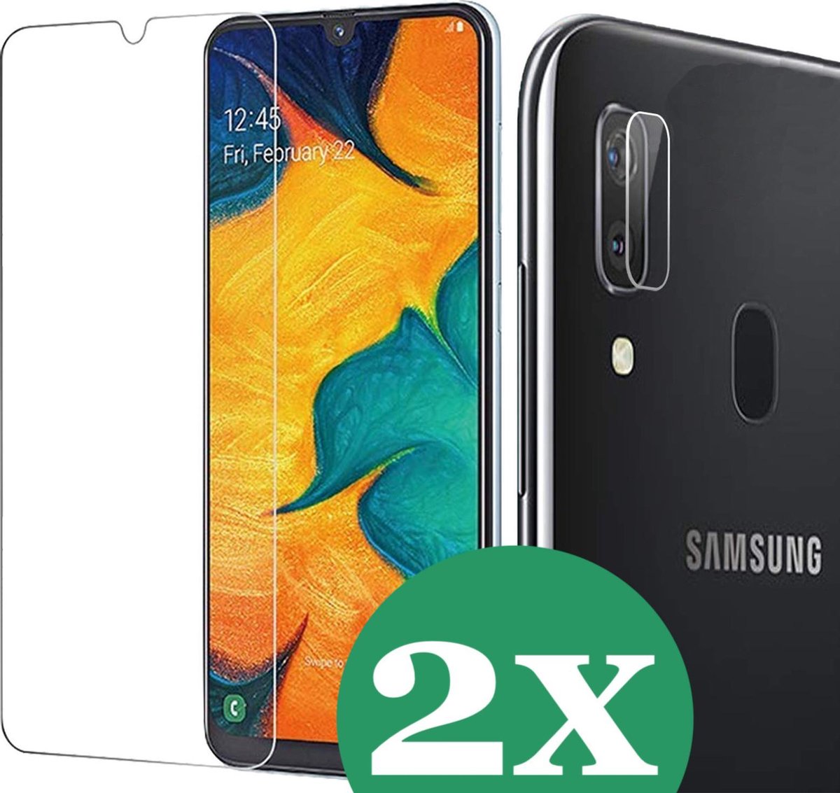 Samsung A30 Screenprotector - Samsung Galaxy A30 Screen Protector Glas en Samsung A30 Screenprotector Camera - 2 Stuks