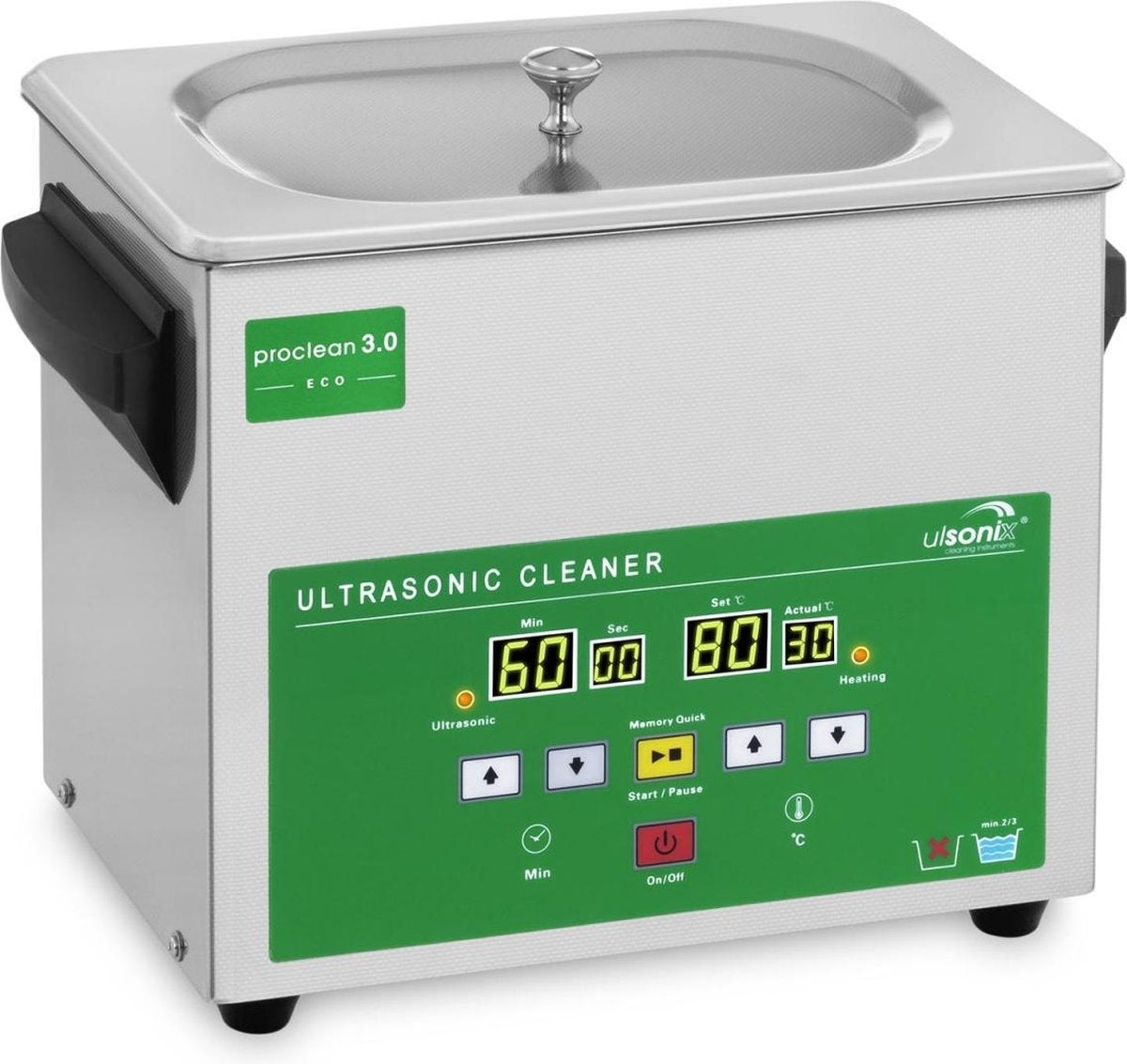Ulsonix Ultrasoon reiniger - 3 liter - 80 W - Memory Quick Eco