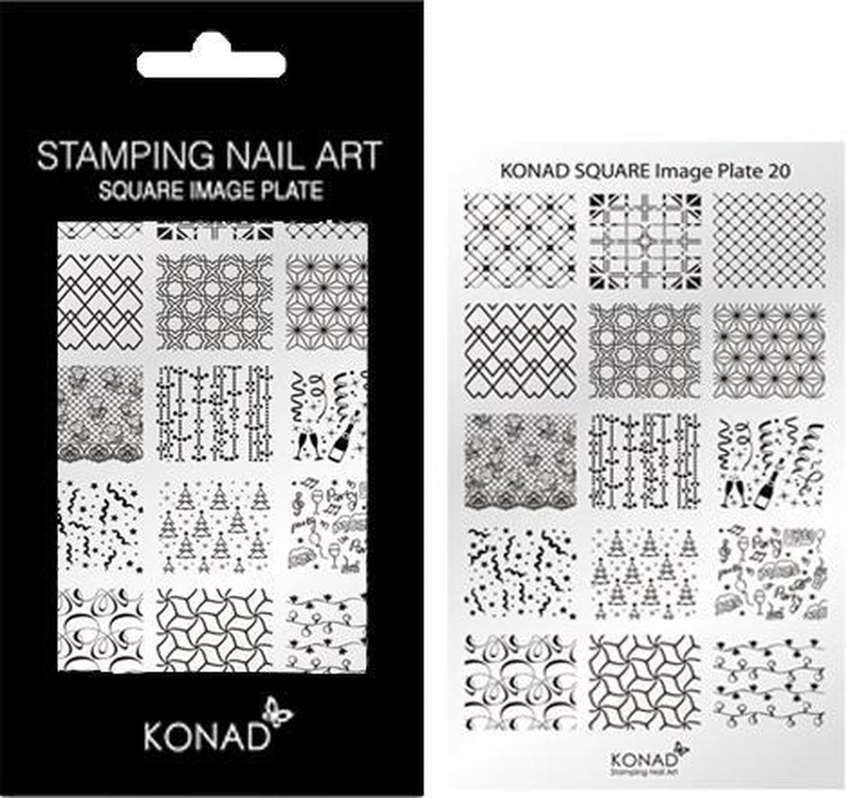 KONAD Square stempel sjabloon 20 met 15 ' FEEST ' (kerstdagen & jaarwisseling & party) nagel figuurtjes.