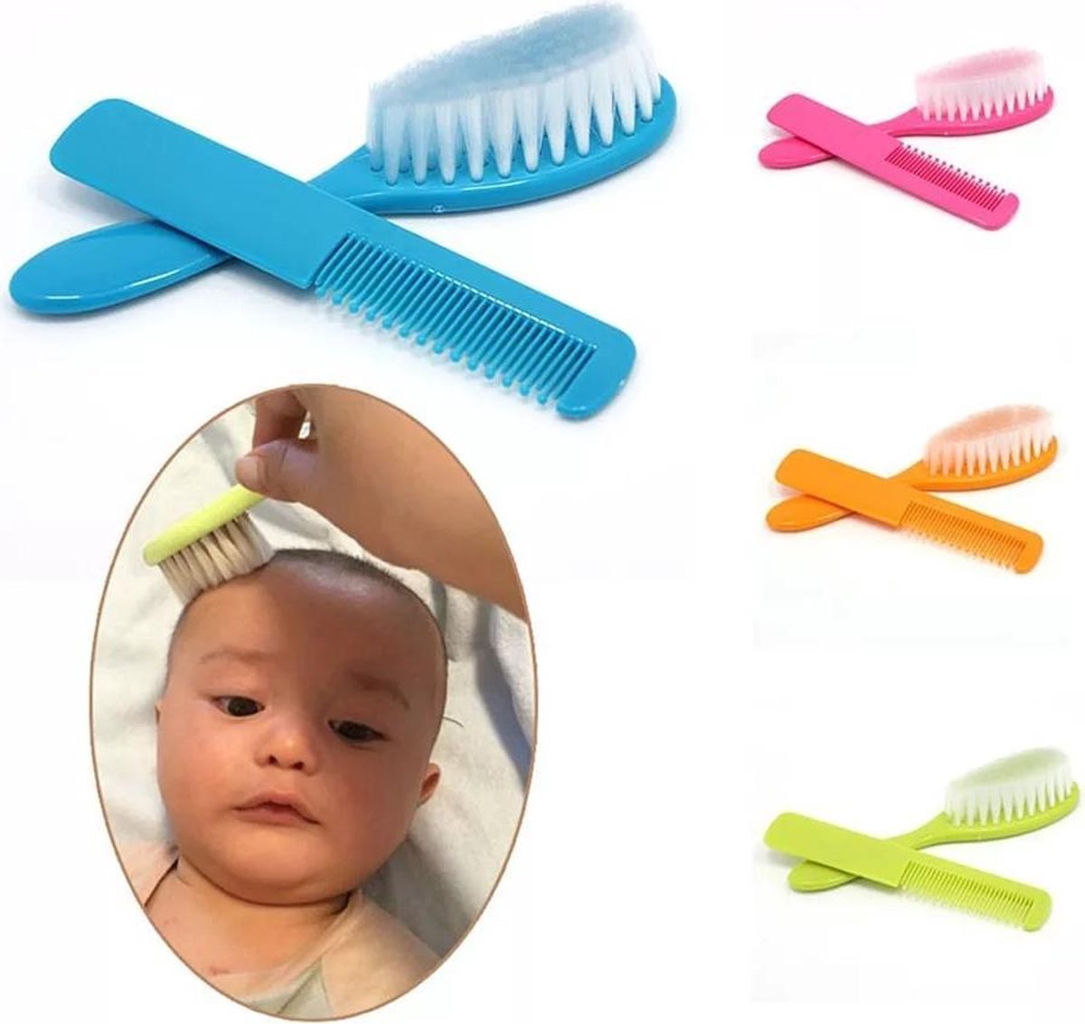 LOUZIR Babyborstel en babykam  - zachte haartjes - Voor baby's - Groen