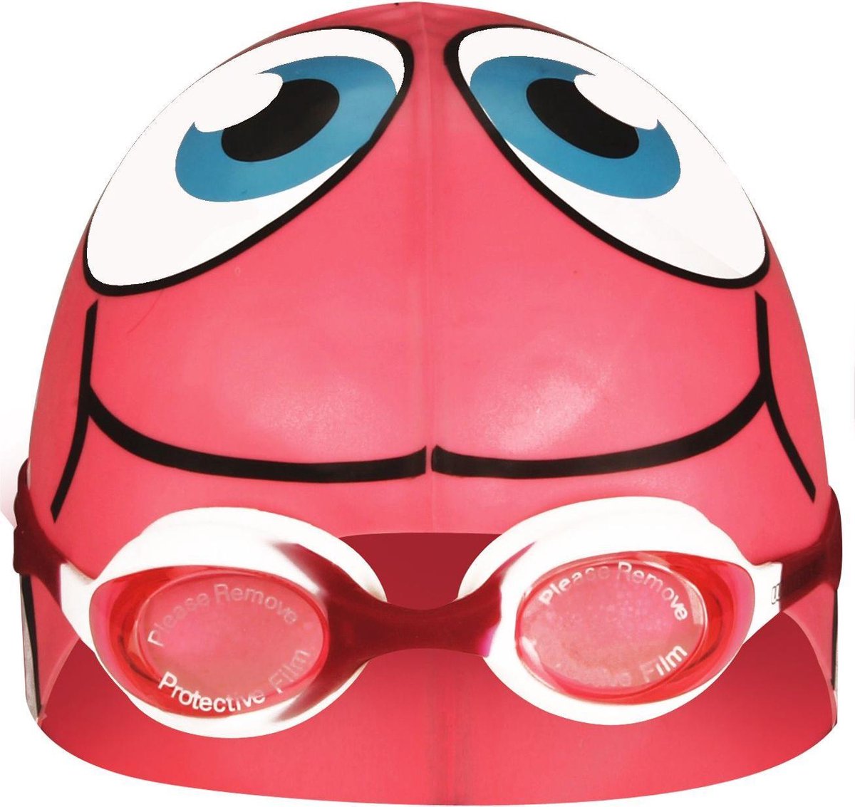 Waimea Zwemmuts Vis met Zwembril - Junior - Fuchsia/Wit/Zwart/Lichtblauw