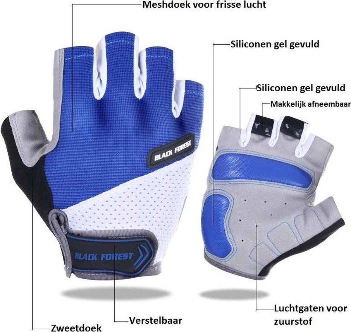 Fietshandschoen Heren - Fietshandschoen Dames - Fietshandschoen Unisex - met grip blauw M 