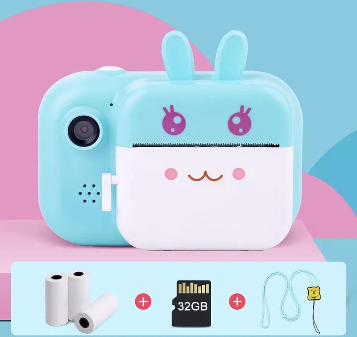 4 in1 Digitale kindercamera 24MP HD Dual Lens 1080p / Instant Print / Selfie Video - Baby blauw