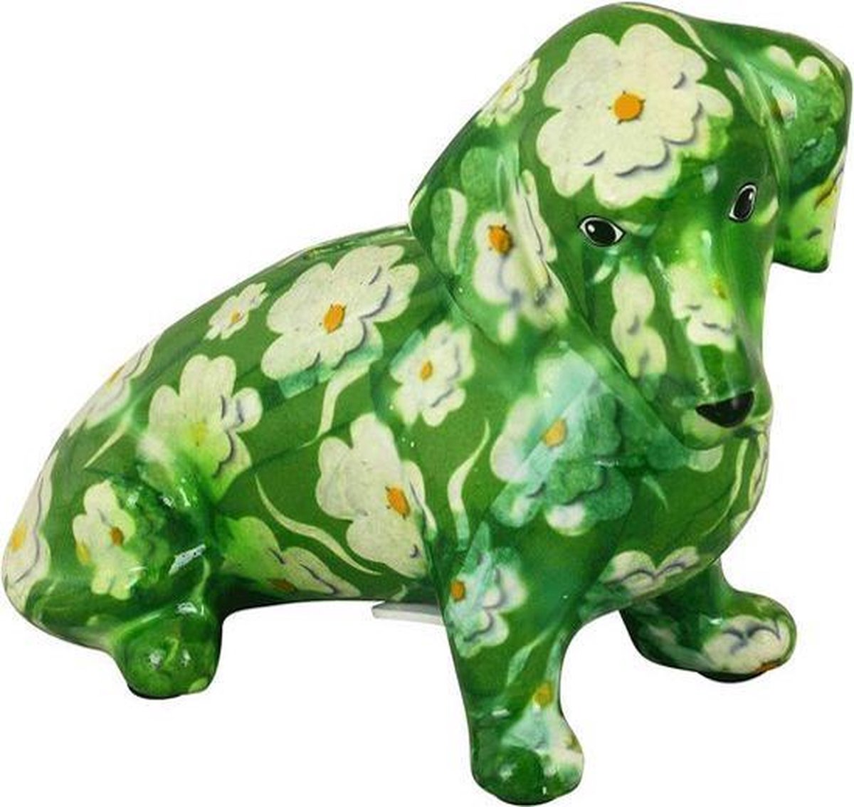 Pomme Pidou Teckel Molly Spaarpot - Groen met Witte bloemen