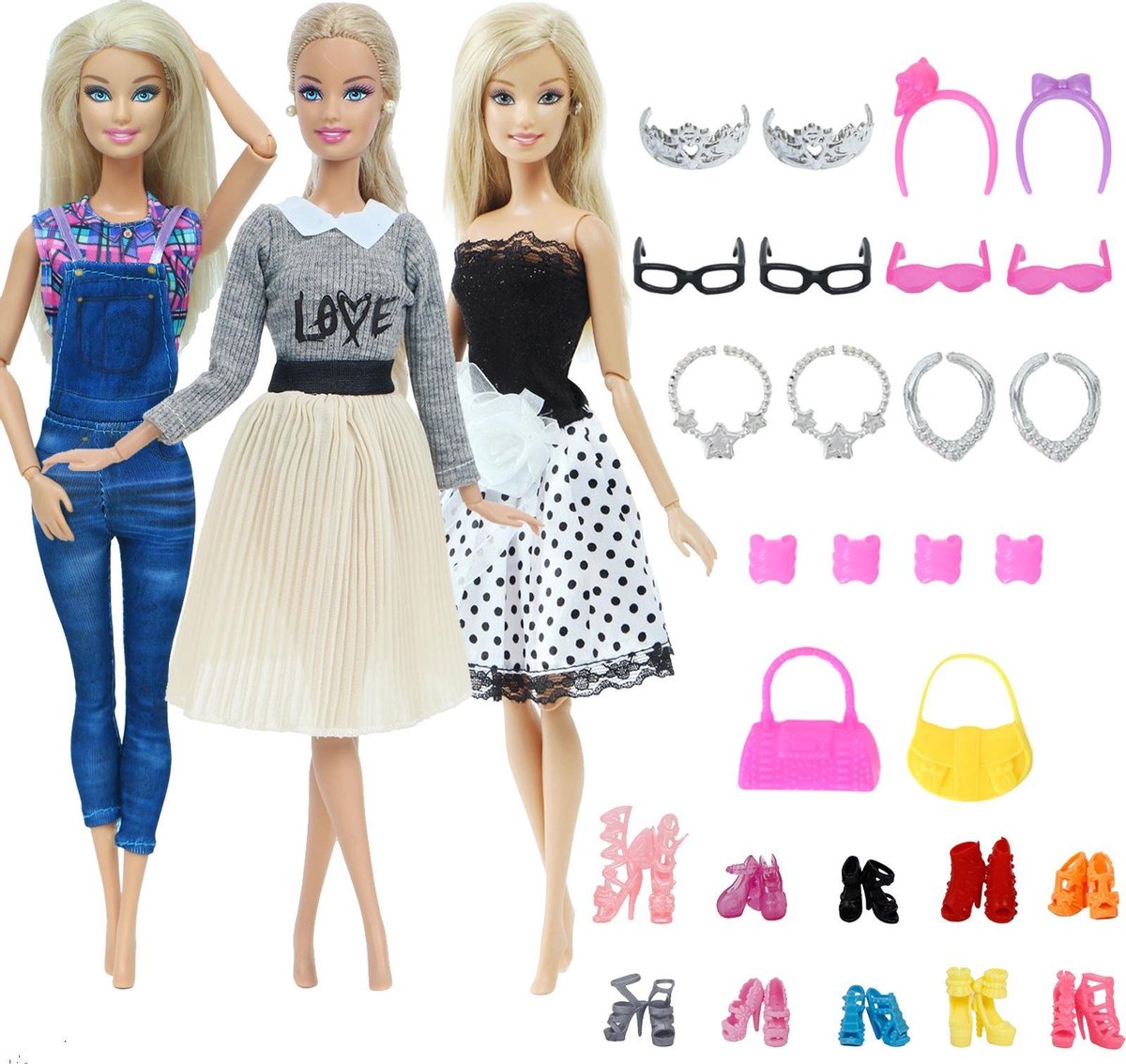 Barbiekleertjes set - 3 outfits met rok