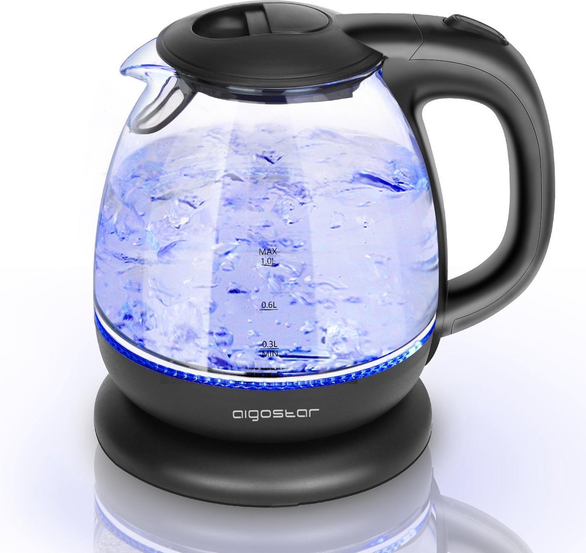 Aigostar Elfin 30IAX - 1L Glazen waterkoker met LED - Zwart
