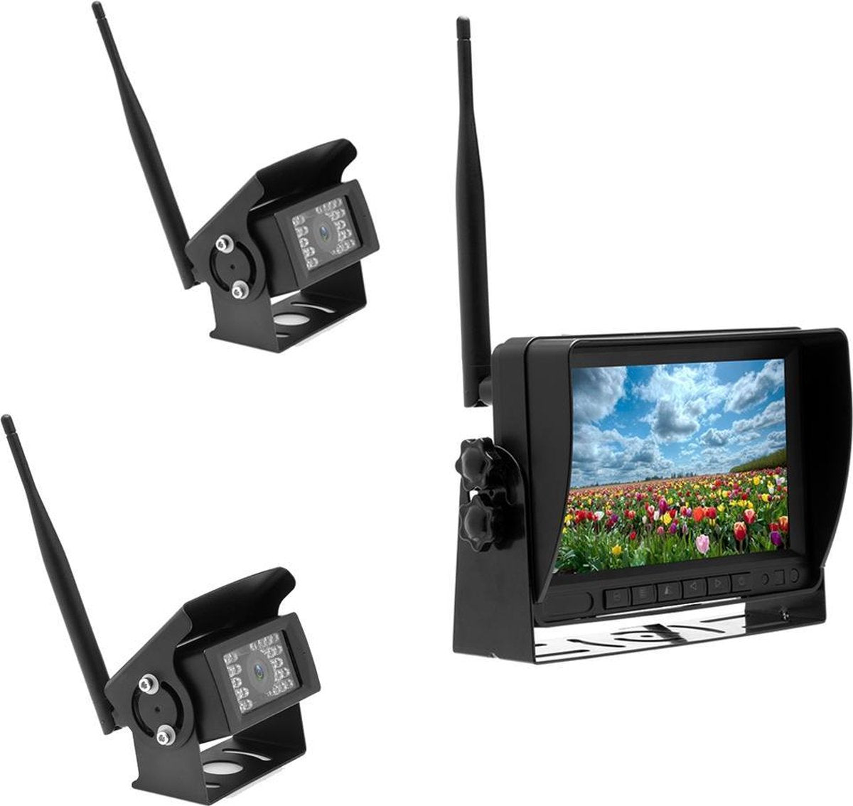 K0232 7 inch 140 graden groothoek HD auto achteruitrijcamera Back-up dubbele camera's Achteruitrijcamera gesplitst scherm