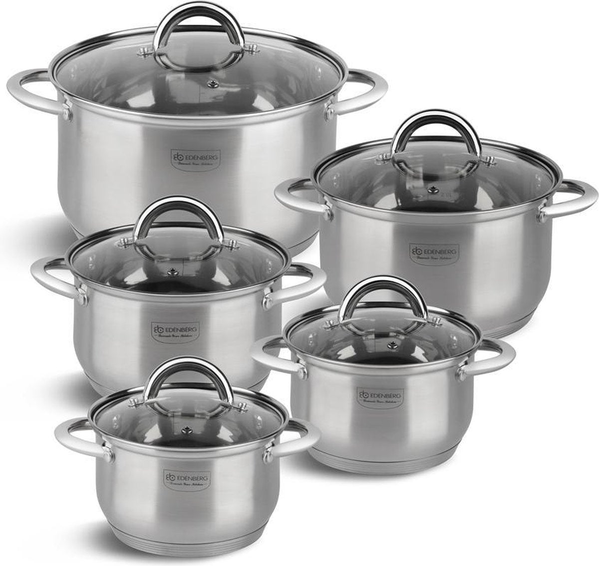 Edënbërg Classic Line - Luxe Pannenset - RVS - 10 delig - 5-laags bodem